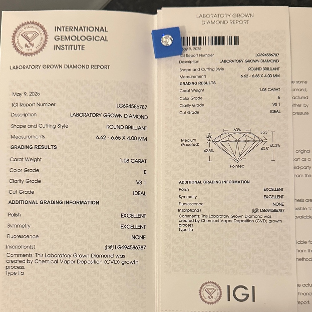 1.08 Round Laboratory Grown Diamond